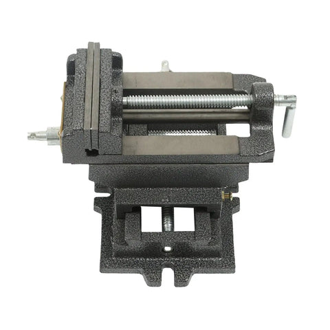 Heavy Duty 5 Inch Cross Slide Drill Press Vise For Woodworking Rock Solid Cast Iron Milling Fixture top view with adjustable crank