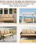 Four Pack Porch Swing Cushions With Pillows For 3 Seater Patio Benches, light khaki set on various outdoor furniture