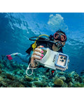 Diver using Compact Underwater Smartphone Housing For Diving Up To 100 Feet With Leak Alarms And Easy Camera Controls Waterproof Case