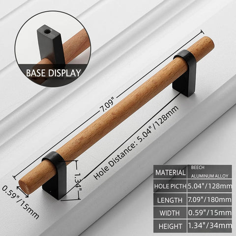 Black Wooden Drawer Pulls With Aluminum Base 7.09 Inch Length 5.04 Inch Hole Distance Two Pack Two Hole Cabinet Handles