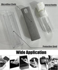 On The Go Screen Cleaning Kit with spray bottle, microfiber cloth, and protective shell for car displays, phones, laptops.