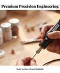 Person using 12V Electric Mini Drill Pen With Custom Speed Dial Ergonomic Compact Rotary Tool for precise woodworking.