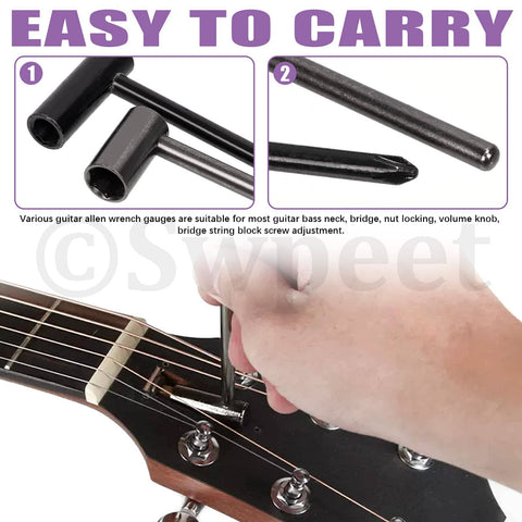 Guitar Allen Wrench Set With 13 Pieces For Precise Truss Rod And Nut Adjustments used on guitar headstock.