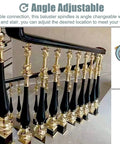 Rock Solid Aluminum Stair Balusters And Cuttable Deck Railing Spindles With Easy Install Adjustable Angles For Indoor Outdoor Porch Balcony Projects Pro Level Pack Of 10, showing adjustable black and gold balusters.