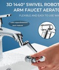 Rotating Faucet Aerator With 1440 Degree Swivel And Two Modes, solid copper and stainless steel, in use on sink