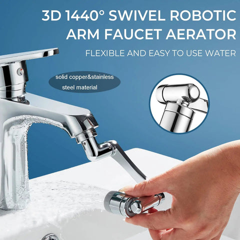 Rotating Faucet Aerator With 1440 Degree Swivel And Two Modes, solid copper and stainless steel, in use on sink