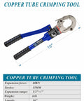 Hydraulic Copper Tube Fitting Crimp Tool With Half Inch, Three Quarter Inch And One Inch Jaw For Propress Piping shown with measurement
