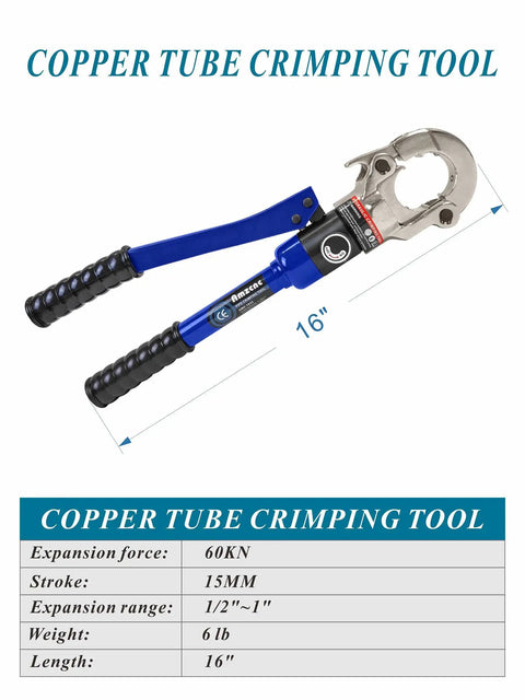 Hydraulic Copper Tube Fitting Crimp Tool With Half Inch, Three Quarter Inch And One Inch Jaw For Propress Piping shown with measurement