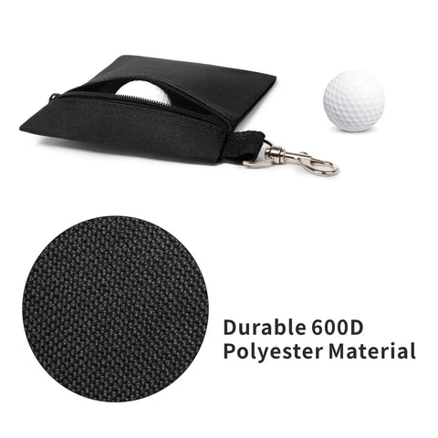 Durable Golf Tee Pouch With Zipper And Clip 600D Polyester Ball And Tee Bag with metal lobster claw clip and golf ball