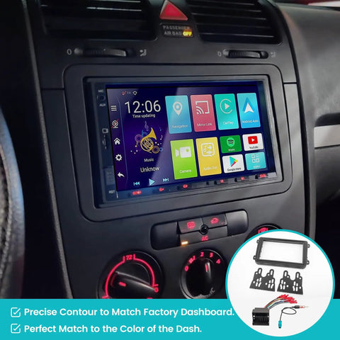 Double DIN VW Dash Kit With Wiring Harness For 2005 To 2015 Jetta Beetle CC Golf Passat Tiguan installed in dashboard