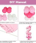 DIY steps for assembling 40 Inch Pink Number 2 Balloon Tower Kit For A 2nd Birthday Bash with pink and white balloons and star accents.