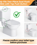 Diagram showing compatible two-piece toilet for 2 Inch Dual Flush Valve Replacement Kit For Two Piece Toilets With Push Button