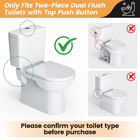 Diagram showing compatible two-piece toilet for 2 Inch Dual Flush Valve Replacement Kit For Two Piece Toilets With Push Button