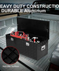 Beefy Heavy Duty Aluminum Truck Bed Tool Box 44 Inch Wide Diamond Plate Waterproof Storage Case in truck bed, open with tools
