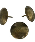 Top Shelf Antique Brass Upholstery Tacks One Inch Head Heavy Duty Chrome Plated Furniture Nails Real Deal For DIY Workshop Restoration And Home Fifty Pack close-up of brass upholstery tacks