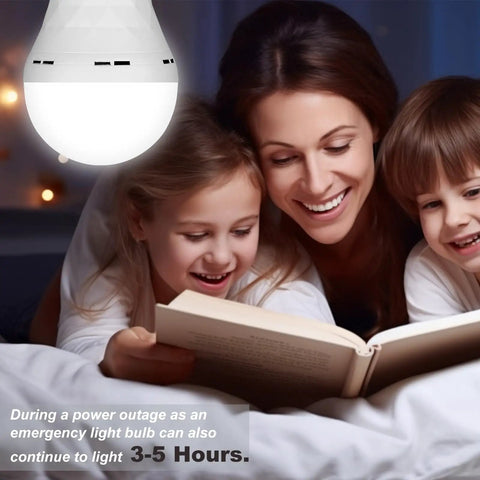 Family reading by 10 Pack Rechargeable Emergency Light Bulbs For Power Outages And Camping, battery operated backup LED