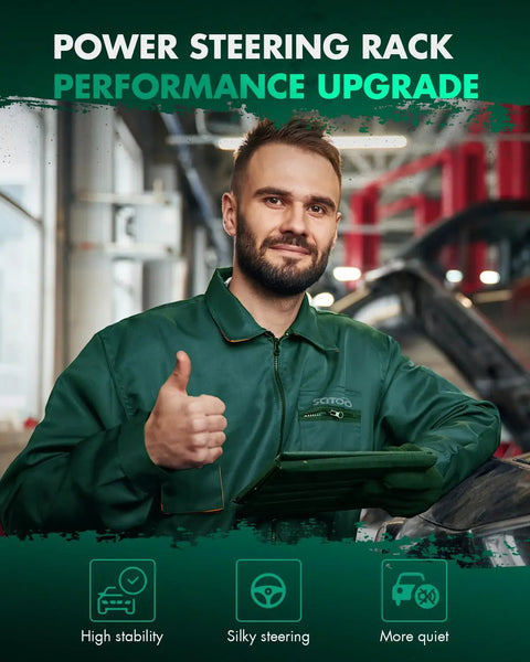 Mechanic giving thumbs up next to Direct Fit OEM Grade Power Steering Rack And Pinion Assembly For GM Cars 1997 2011 Bolt On Replacement