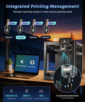 Adventurer 5M 3D Printer with Auto Leveling, Core XY Drive, 3S Quick Swap Nozzle, desktop setup, multiple nozzle options shown