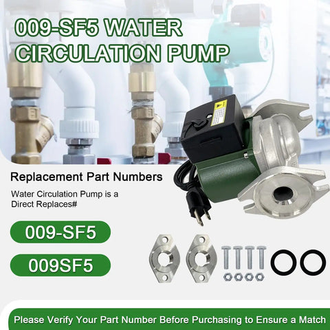 Premium 009-SF5 Recirculating Pump Keeps Your Home Happy With Slick 115V 1/8HP 3250 RPM Motor Churning Out 10 GPM Of Smooth Flow High Velocity Taco-Style Swap, showing pump and fittings.
