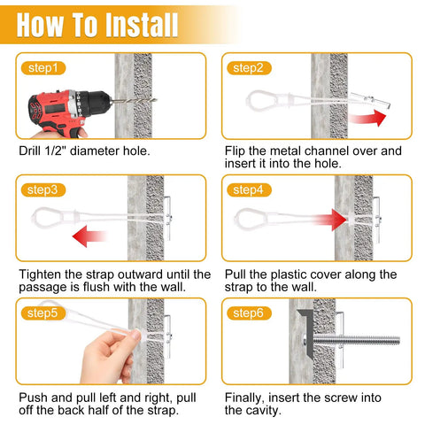 Installation guide for Heavy Duty Toggle Anchors With Bolts For Drywall with step-by-step visuals for easy setup.