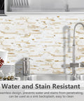 Peel And Stick Backsplash Tiles Marble Calacatta With Metal Gold Finish, 10 Self Adhesive PVC Sheets Cover About Eight Point Four Square Feet above kitchen sink