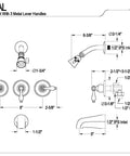 Diagram of Oil Rubbed Bronze Tub And Shower Faucet With 3 Lever Handle, Wall Mount, Solid Brass Build To Last, 5 Inch Spout Reach