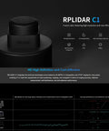 RPLIDAR C1 360 Degree 2D Lidar Sensor For Robots With 12m Scan Radius, High Precision 0.72 Degree Resolution displayed on dark background