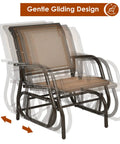 Cozy Brown Swing Glider Chair With Sturdy Metal Frame For Patio Garden Porch And Poolside Relaxation emphasizing smooth glide motion.