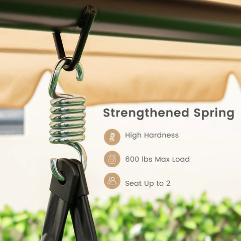 Strengthened spring and canopy detail of 2 In 1 Convertible Porch Swing Bed With Adjustable Canopy And Removable Cushions Solid Metal Frame