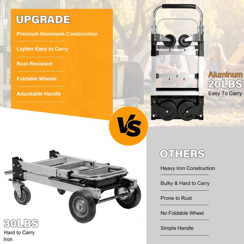 3 In 1 Convertible Hand Truck Folding Aluminum Dolly Cart With 2 Straps, Easy Setup And Smooth Transition Between Modes, Lightweight Yet Built Tough For Moving Boxes, Appliances, And Heavy Loads At Home, Workshop, Or Garage. aluminum folding hand truck with foldable wheels