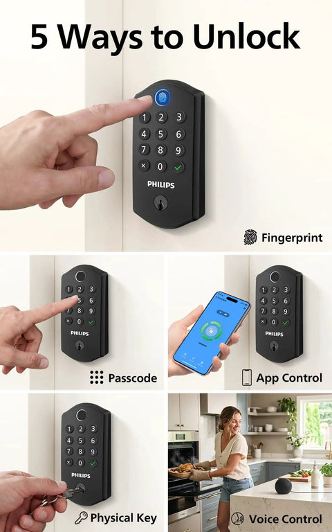 No Sweat Setup Wifi Smart Lock For Front Door With Top Mount Fingerprint Reader And Digital Keypad Deadbolt Featuring Quick App Remote Control Auto Lock Alexa Google Compatibility