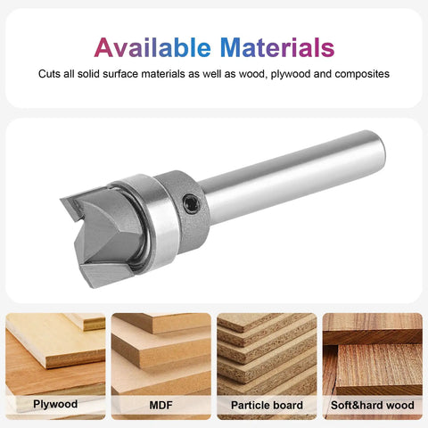 Heavy Hitter Carbide Flush Trim Router Bit With Top Bearing For Crisp Woodworking Cuts, showing steel body and cutting edges.