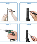 Step-by-step installation guide for Slick Wall Mount Kayak Rack And Universal Garage Storage Hooks with tools and instructions.