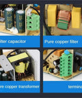 Industrial DIN Rail Power Supply 12V 24V 48V Output, Powerhouse 75W To 480W Range, Rail Mounted Switching PSU For Industrial Controls, Rugged And Efficient, Plug And Play DIN Rail Mount Power Workhorse, internal components close-up