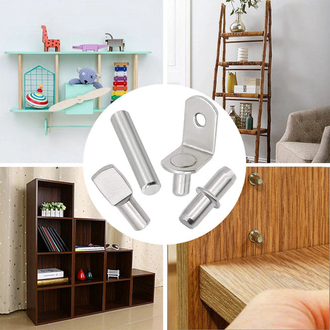 104 Pieces Shelf Pins Kit Four Styles Nickel Plated Shelf Support Pegs for shelves, cabinets, bookshelves, and closets installation