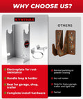 Comparison of 1.5 Ton Floor Jack Wall Mount Rack with competitor, highlighting solid steel, silver finish, and features.