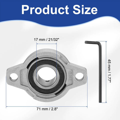 Heavy Duty Pillow Block Bearing Industrial Grade 21/32 Inch Bore 17mm Zinc Alloy Steel Flange Mount Self Aligning Insert Bearing Housing Pack Of 2 KFL003 For Conveyors Machinery And Power Transmission front view with dimensions and hex key.