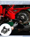 Premium 06B-1 Roller Chain Offset Half Links Set With 30 Pieces For Heavy Duty Industrial Gear And Machinery Repair Jobs Using Manganese Steel, close-up of installation on motorcycle.