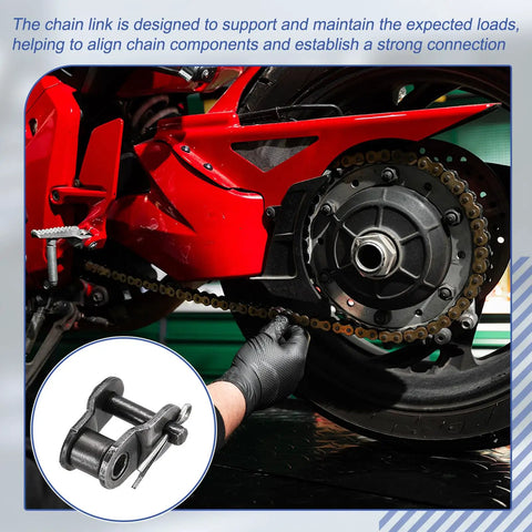 Premium 06B-1 Roller Chain Offset Half Links Set With 30 Pieces For Heavy Duty Industrial Gear And Machinery Repair Jobs Using Manganese Steel, close-up of installation on motorcycle.