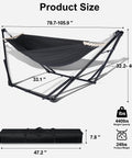 Two In One Hammock And Swing Chair For Teens With Adjustable Folding Stand And Collapsible Steel Frame Portable, product size details