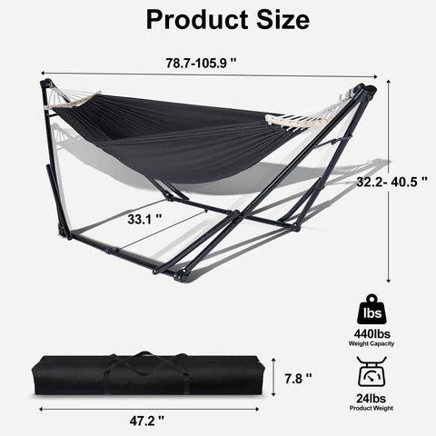 Two In One Hammock And Swing Chair For Teens With Adjustable Folding Stand And Collapsible Steel Frame Portable, product size details