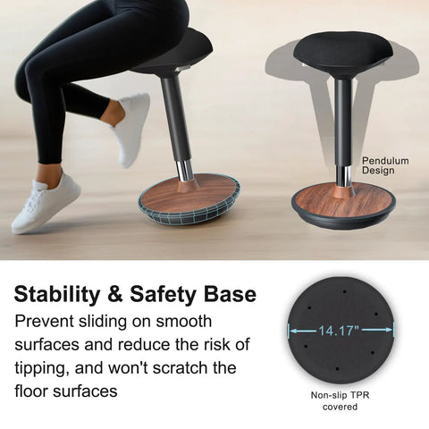 Active Sitting Wobble Stool for Standing Desk with 360 Degree Rocking Non Slip Curved Base, Walnut Finish, Stability Base