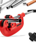 Heavy Duty 1 To 3 Inch Pipe Cutter Tool With Extra Blade for fast clean cuts on galvanized steel and iron pipes, shown with pipes
