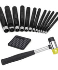 Heavy Duty Leather Hole Punch Set 1.0 To 10mm Hollow Punches With Non Slip Knurled Steel Build Includes Cutting Mat And Double Ended Hammer