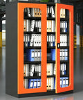 Heavy Duty Rolling Tool Chest And Garage Storage Cabinet Built Like A Tank With Thick Cold Rolled Steel And Multiple Drawers For Serious Shop Organization And Gear Safety On The Daily, showcasing orange and black storage unit with folders.
