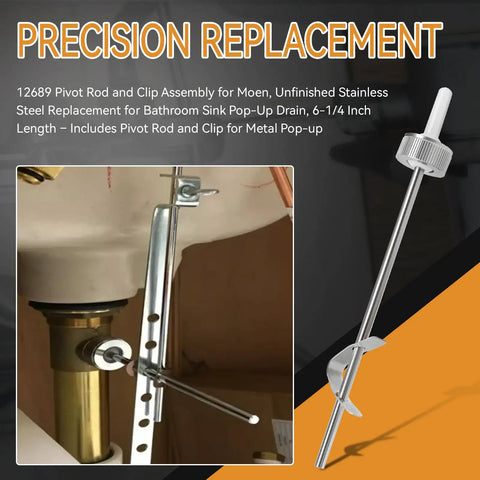 Rock Solid Stainless Steel Pivot Rod Kit And Clip Assembly 12689 Replacement Part For Moen Bathroom Sink Pop Up Drain Stopper With Smooth Lift Rod Action And Zero Fuss Diy Install