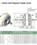 Diagram and specifications of FL-S Double Shaft Magnetic Powder Clutch for Heavy Duty Magnetic Powder Clutch And Brake Tension Controller Kit 6 12 50 100 Nm 0.6 1.2 5 10 Kg DC 24V 1000 RPM Built Tough Plug And Play For Industrial Motors And Automation.