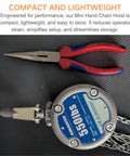 Compact Mini Hand Chain Hoist Built Tough With One Quarter Ton Capacity, 10ft Lift, Dual Chains, 0.8 Inch Hook, 550lb Manual Chain Fall For Garage, Engine Lifts And Workshop Use, with pliers