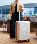 28 Inch Large Checked Luggage With Dual Spinner Wheels Lightweight PC Plus ABS Hardshell Case Scratch Resistant White Suitcase