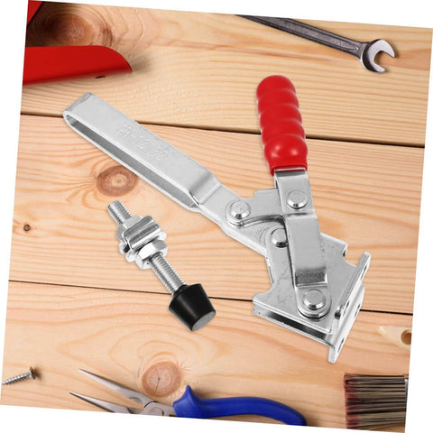 Two Pack Welding Toggle Clamps For Jig Fixtures, Quick Release Fixed Location Clamps, Durable Iron Construction shown on wood